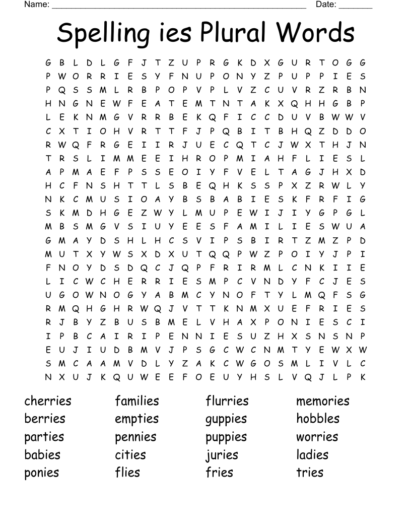 Spelling ies Plural Words Word Search