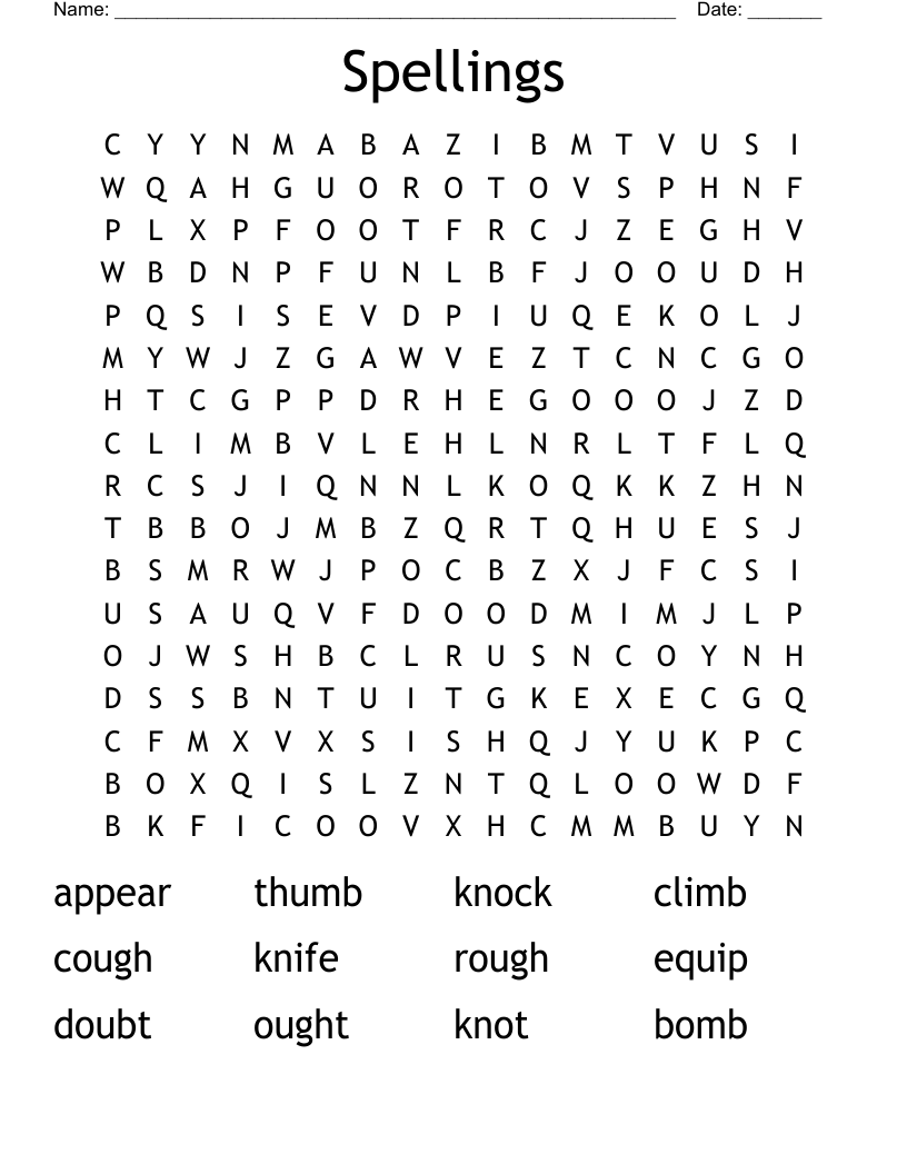 Spellings  Word Search