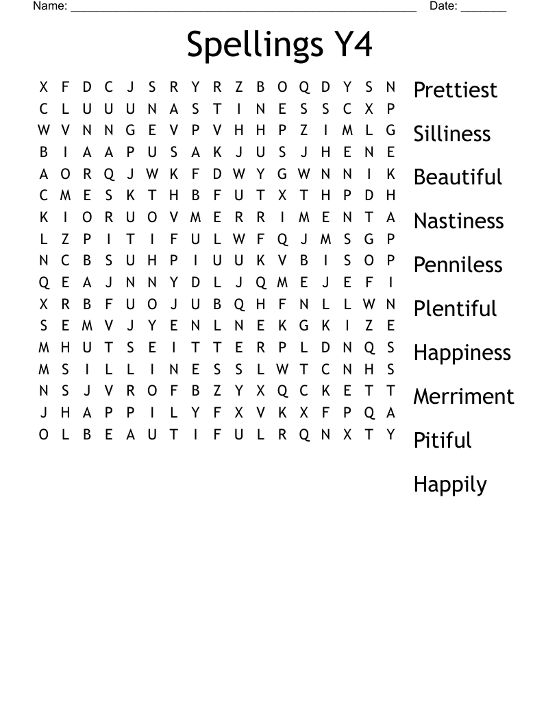 Spellings Y4 Word Search