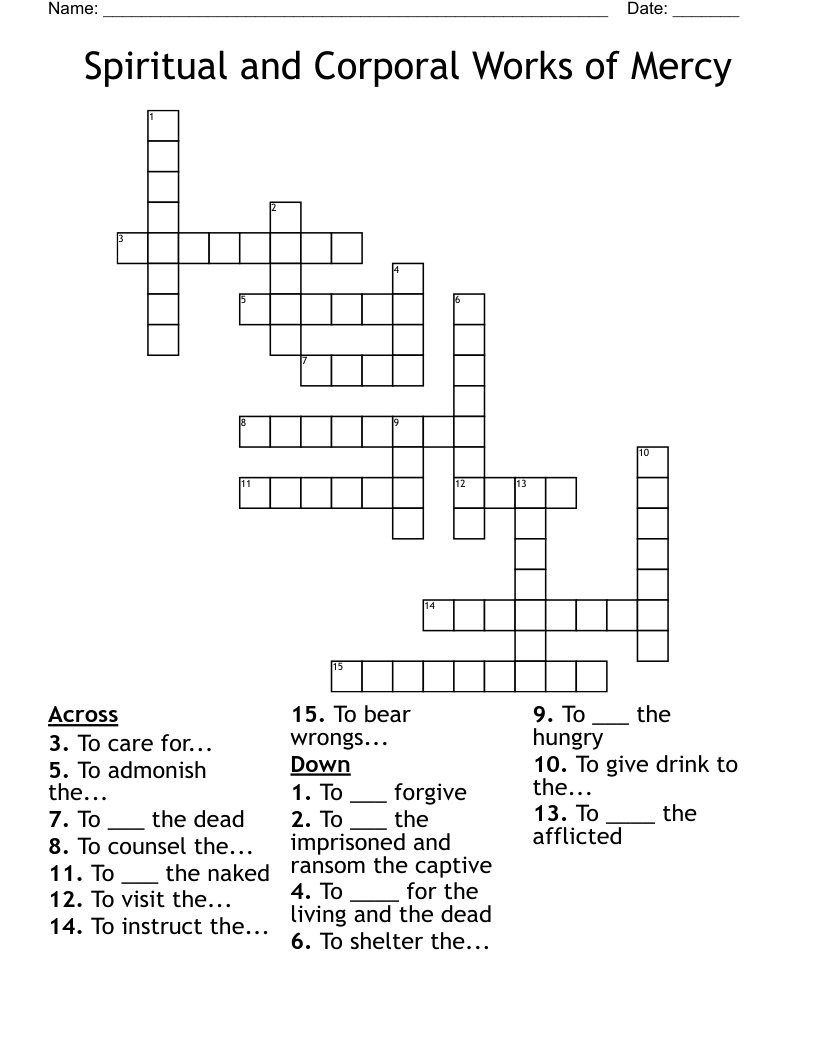 Spiritual and Corporal Works of Mercy Crossword