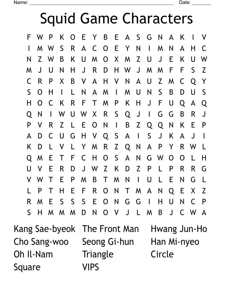 Squid Game Characters Word Search