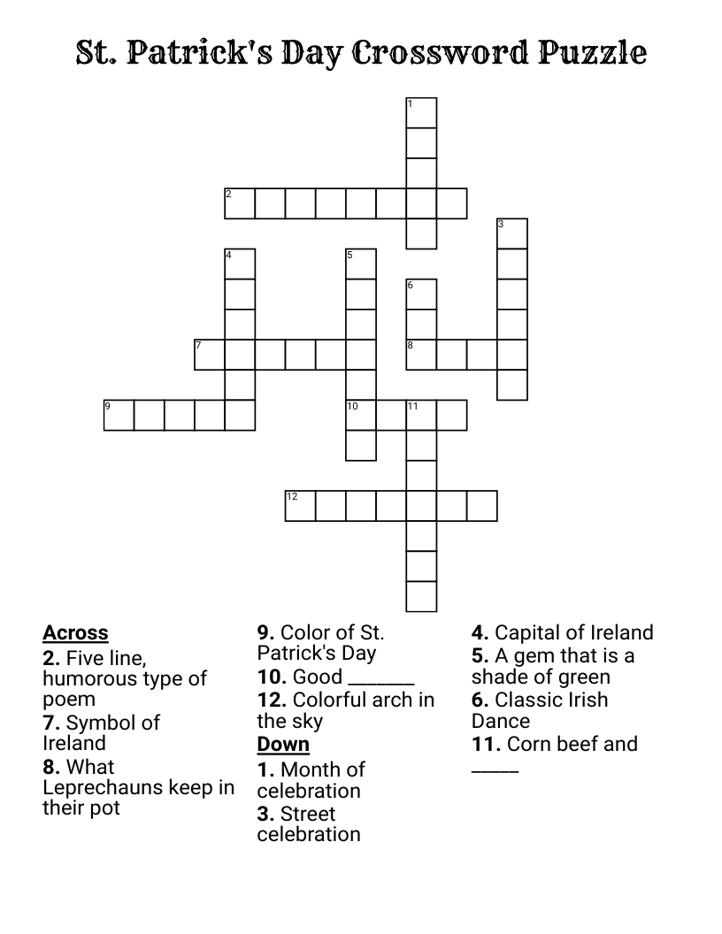 St. Patrick's Day Crossword Puzzle