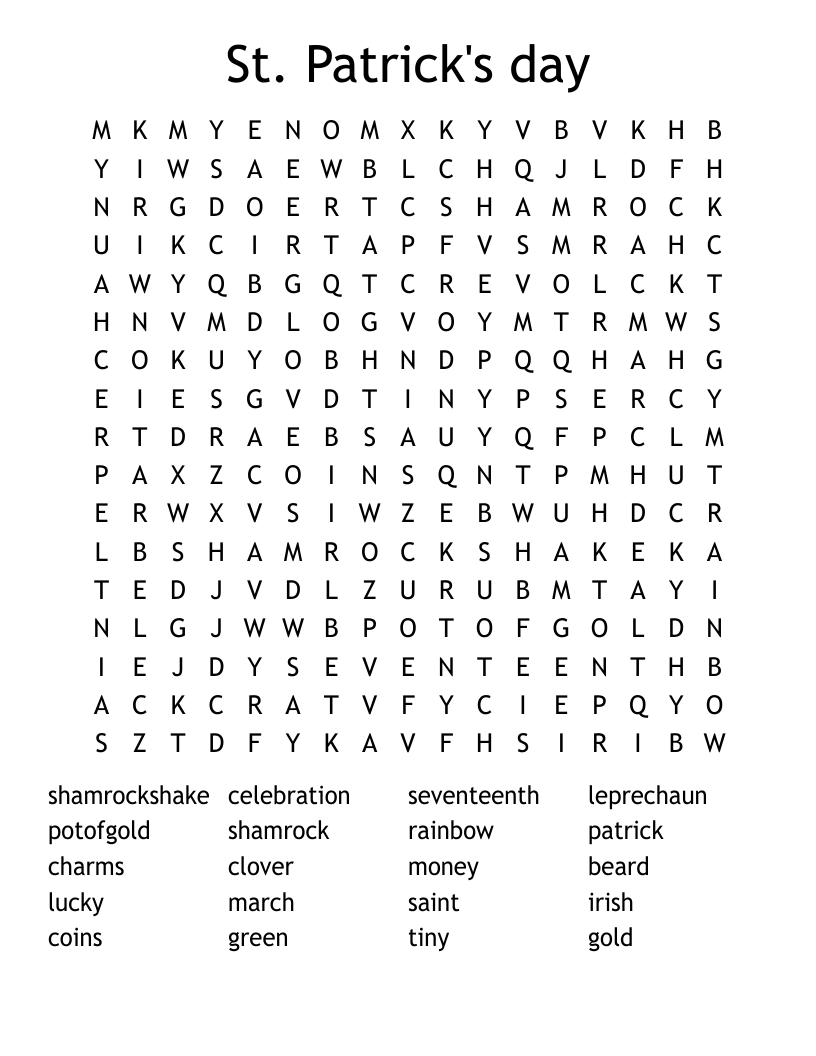 St. Patrick's day Word Search
