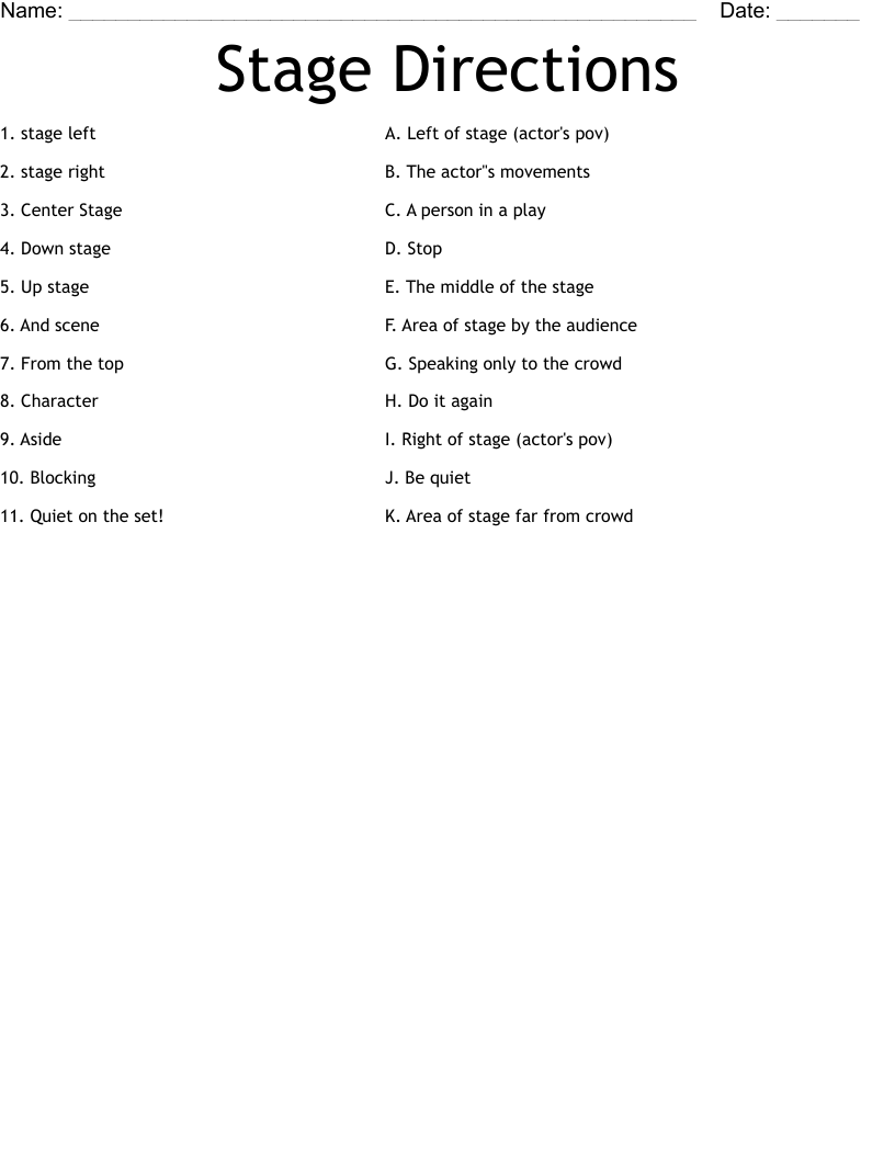 Stage Directions  Worksheet