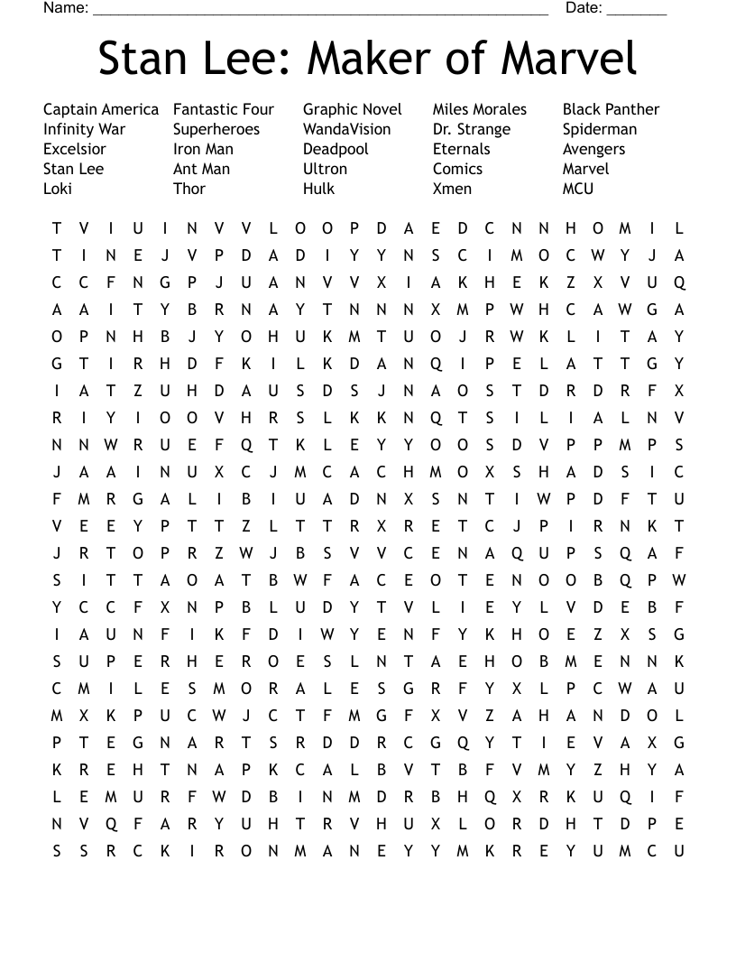 Stan Lee: Maker of Marvel Word Search