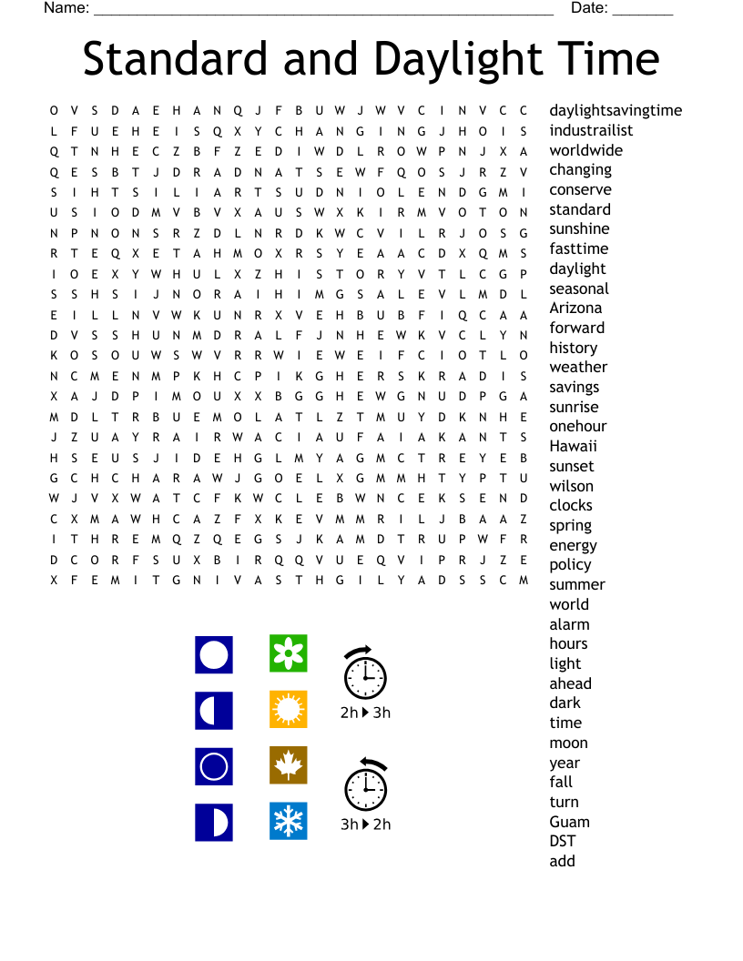 Standard and Daylight Time Word Search
