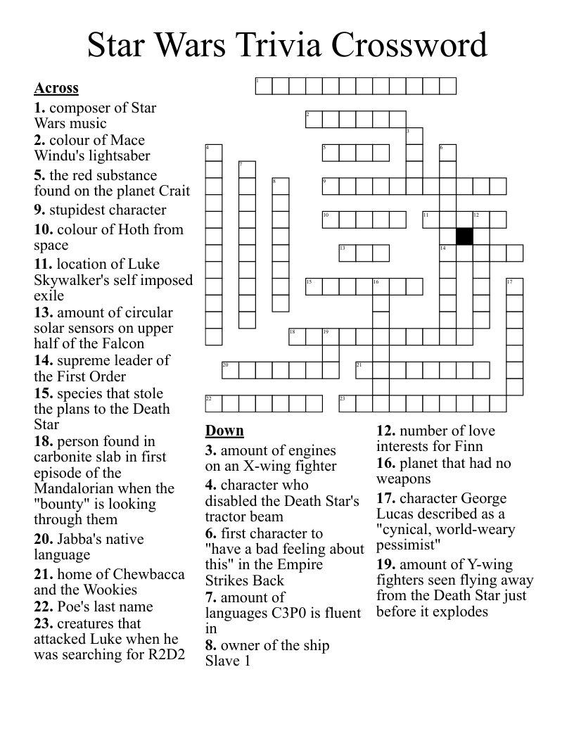 Star Wars Trivia Crossword