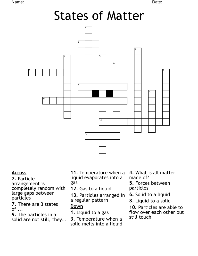 States of Matter Crossword