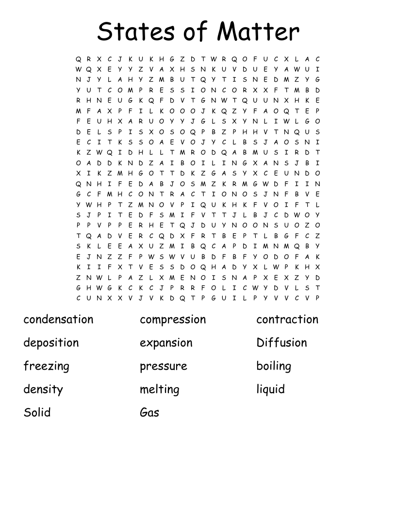 States of Matter Word Search