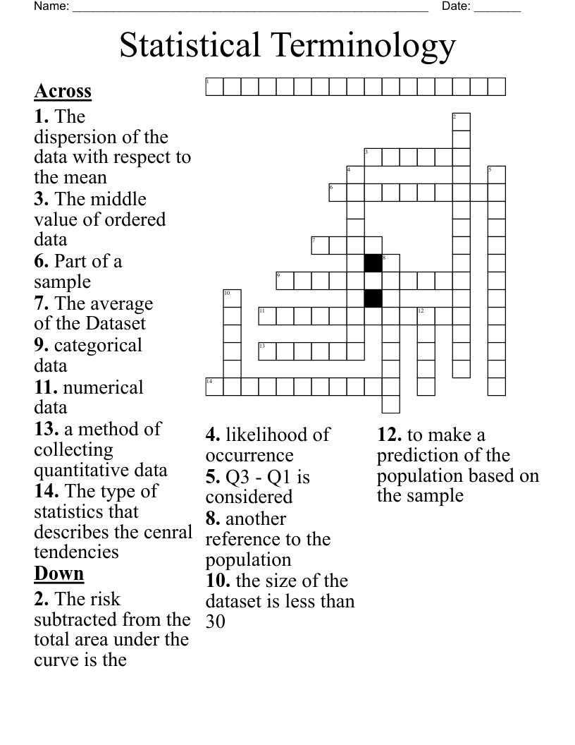 Statistical Terminology Crossword