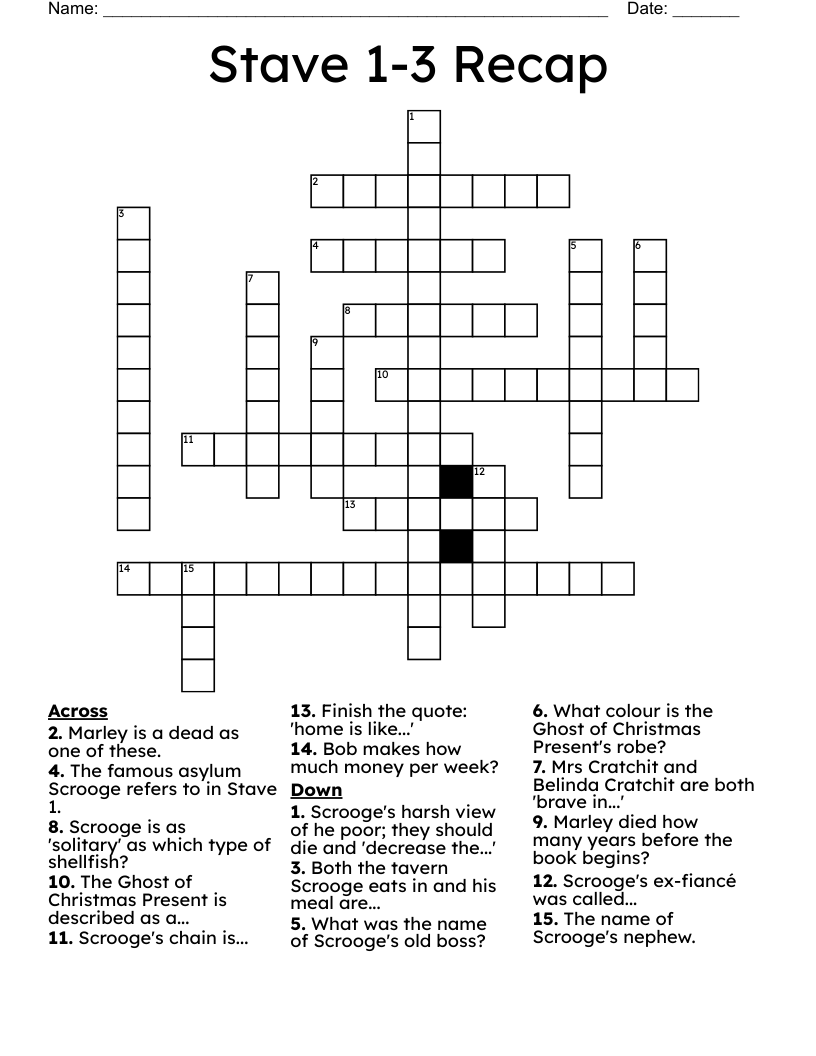 Stave 1-3 Recap Crossword