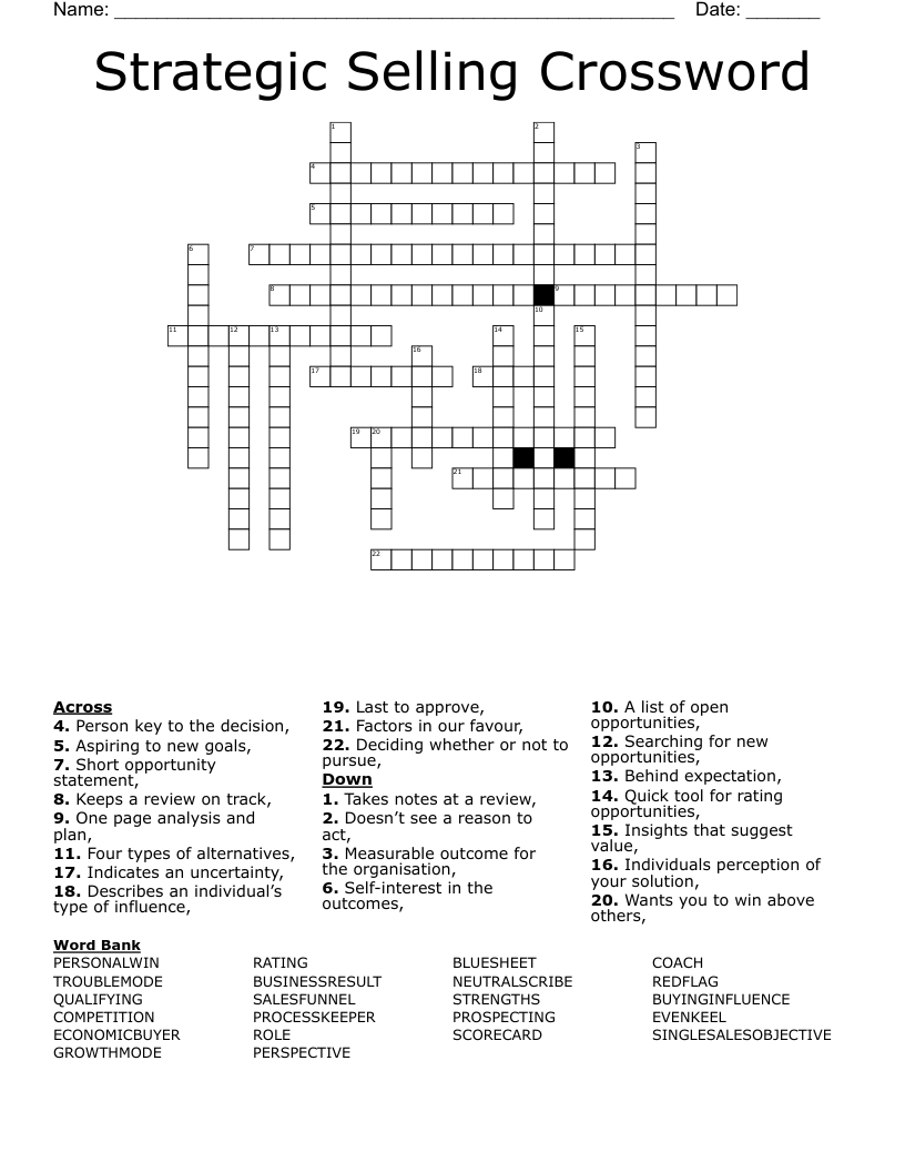 Strategic Selling Crossword