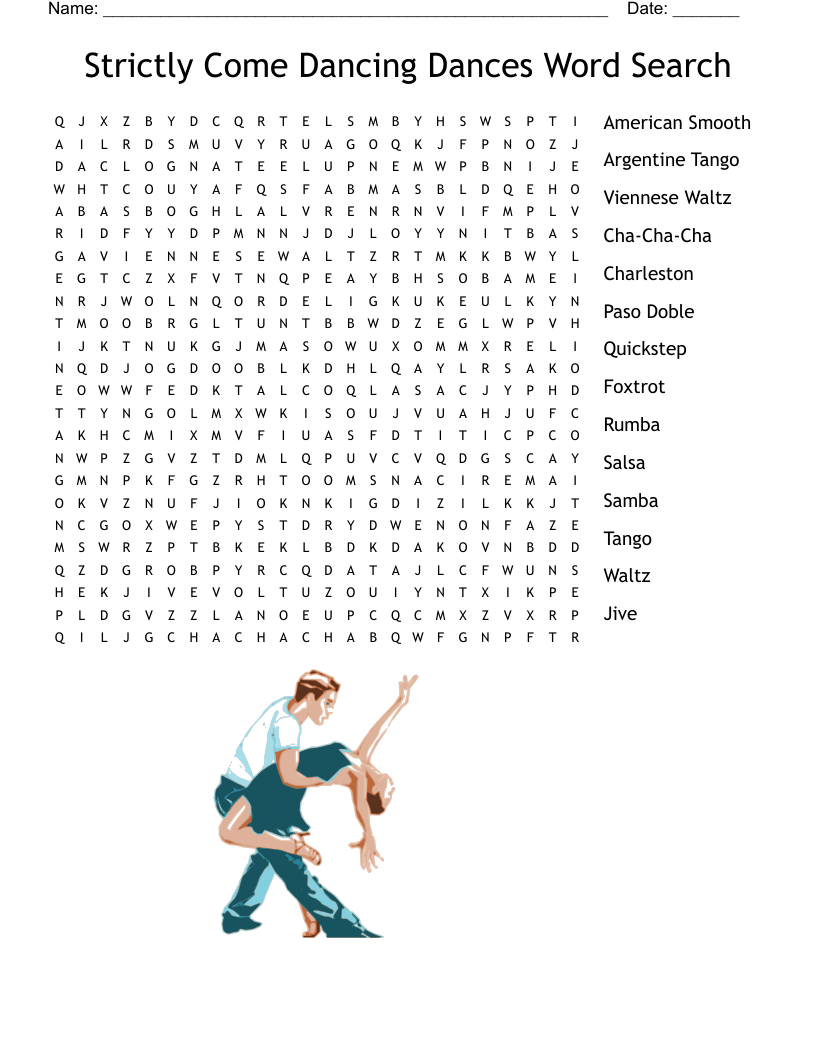 Strictly Come Dancing Dances Word Search