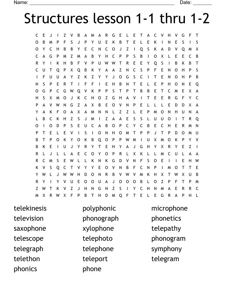 Structures lesson 1-1 thru 1-2 Word Search