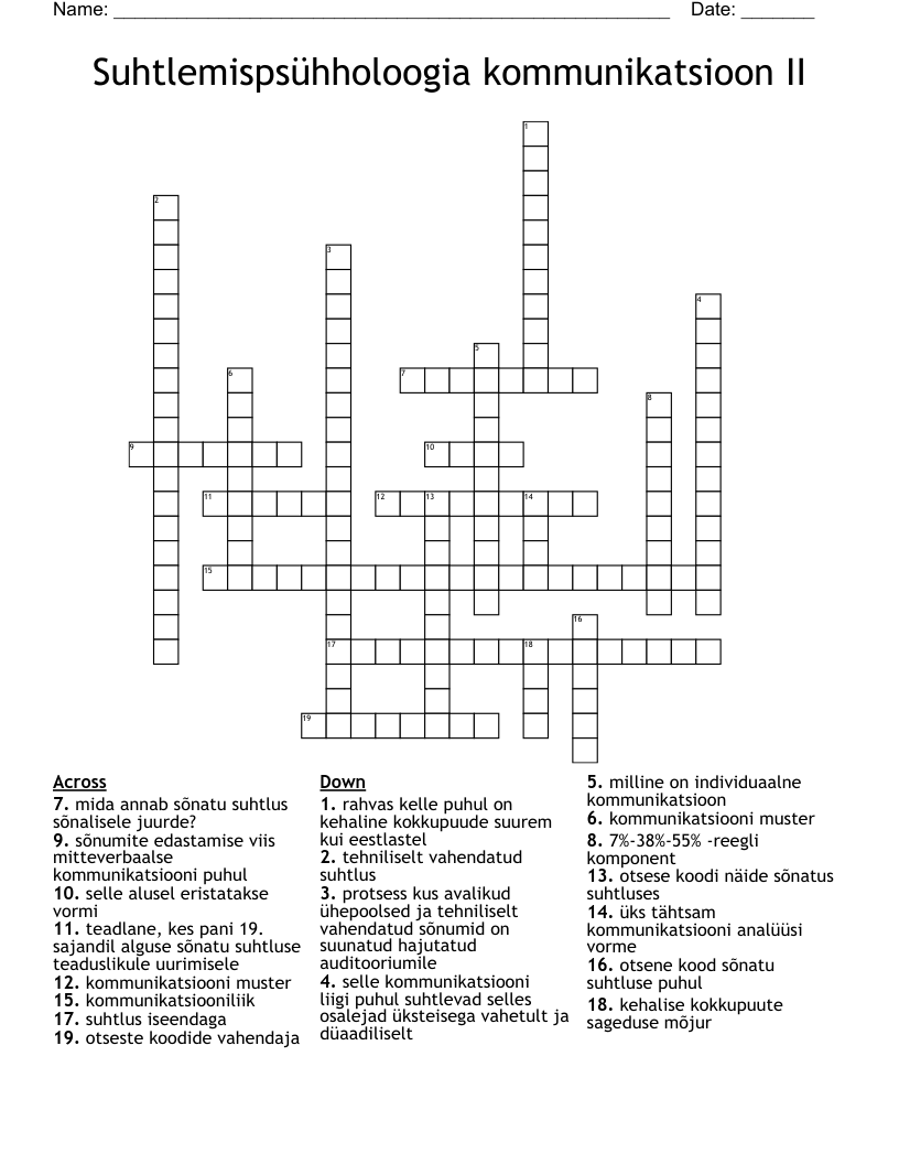 Suhtlemispsühholoogia kommunikatsioon II Crossword