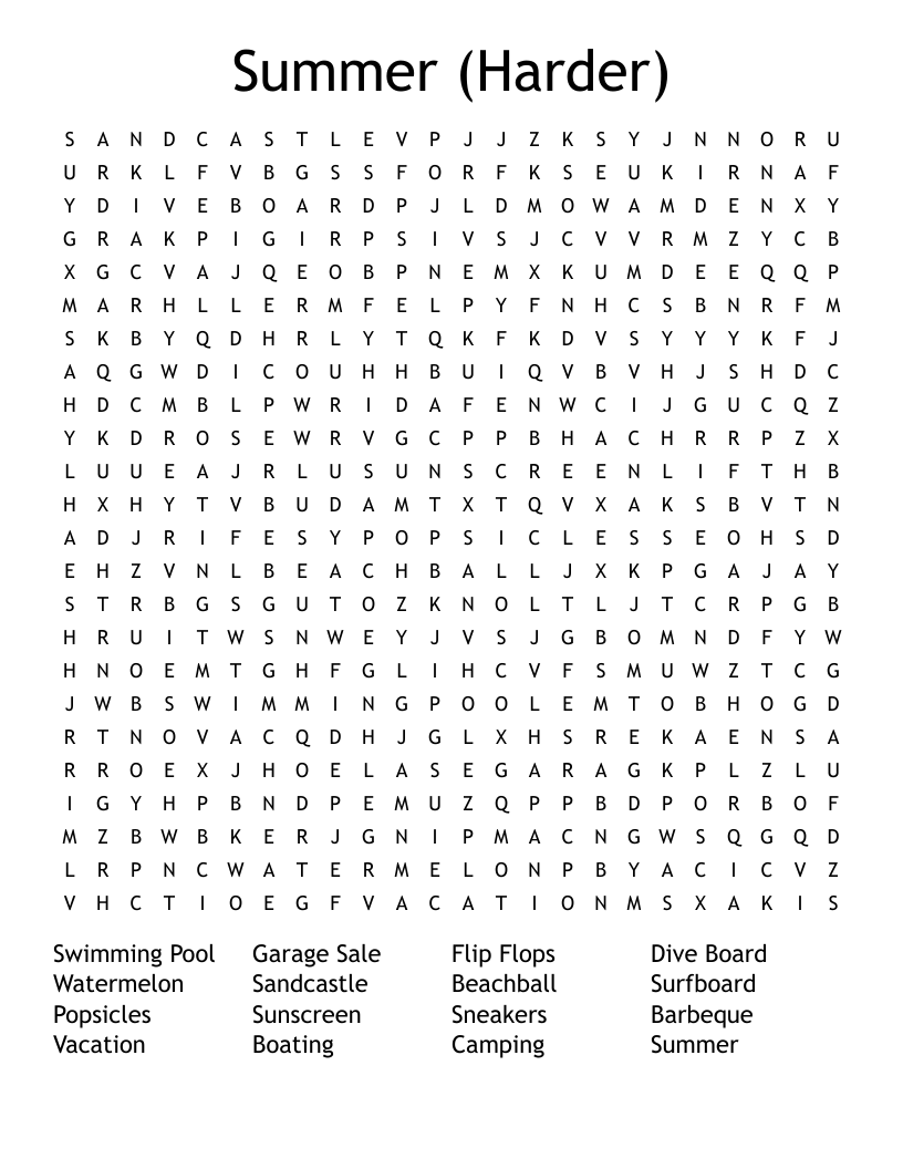 Summer (Harder) Word Search