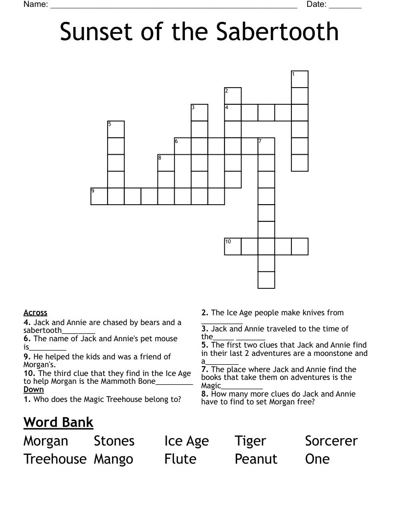 Sunset of the Sabertooth Crossword