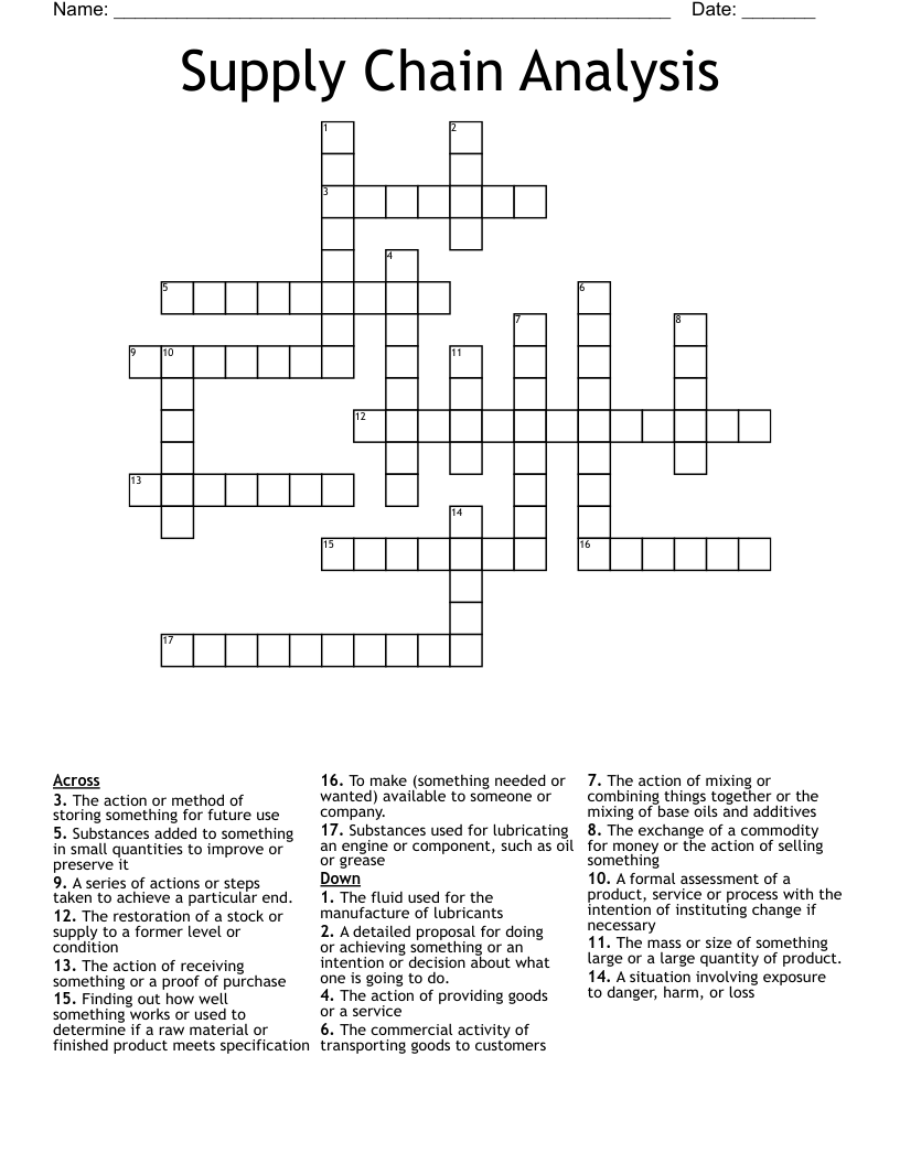 Supply Chain Analysis Crossword