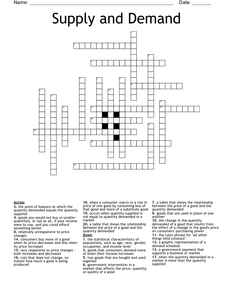 Supply and Demand Crossword