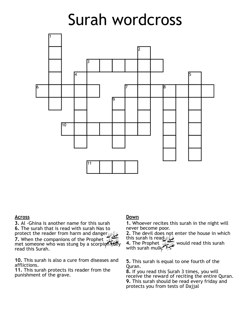 Surah wordcross Crossword