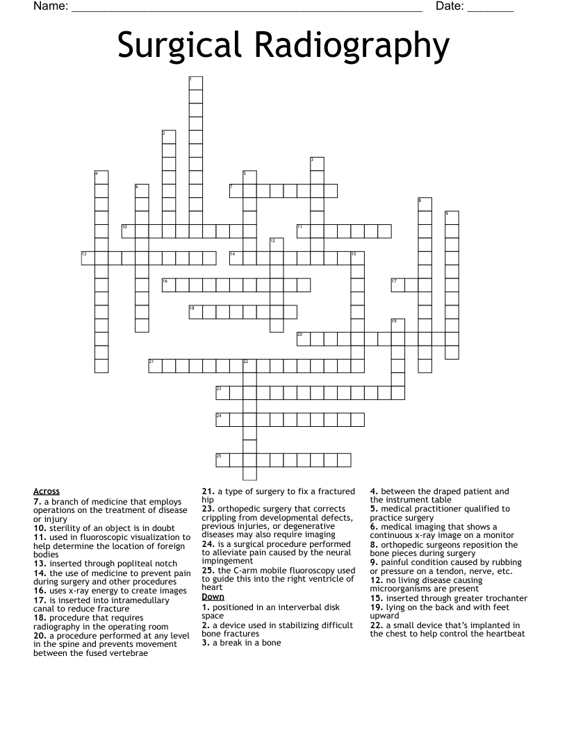 Surgical Radiography Crossword