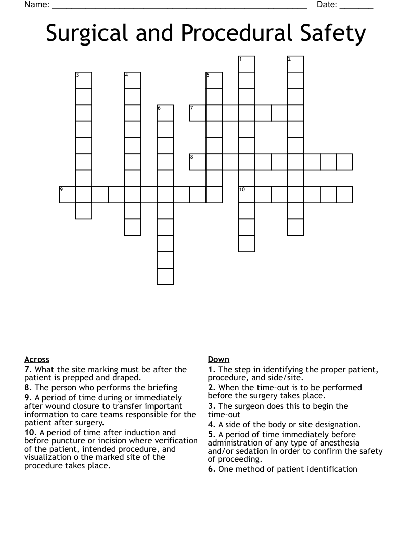 Surgical and Procedural Safety  Crossword