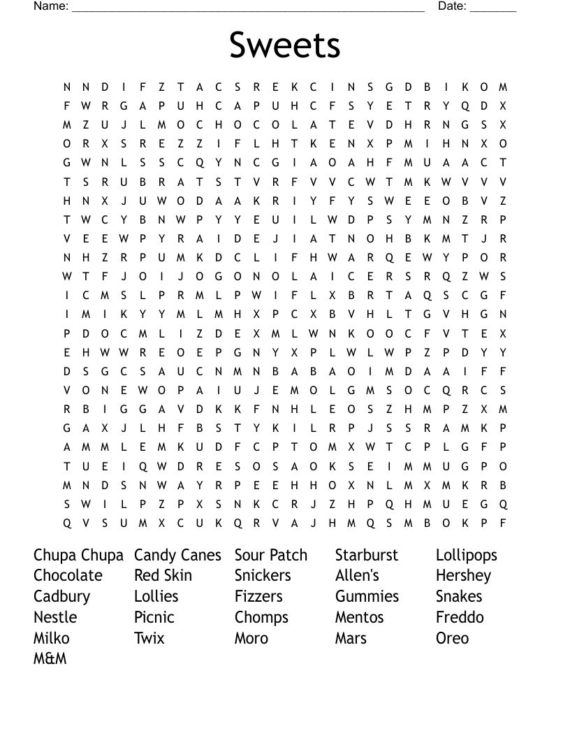 Sweets Word Search