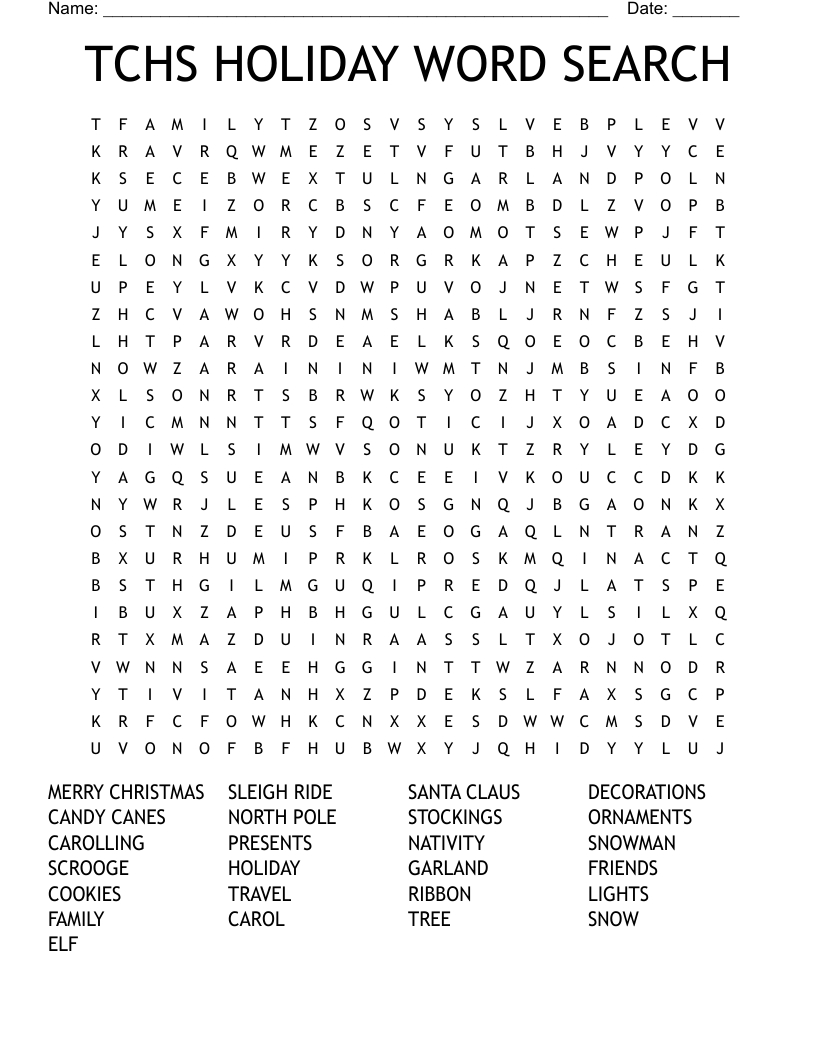 TCHS HOLIDAY WORD SEARCH