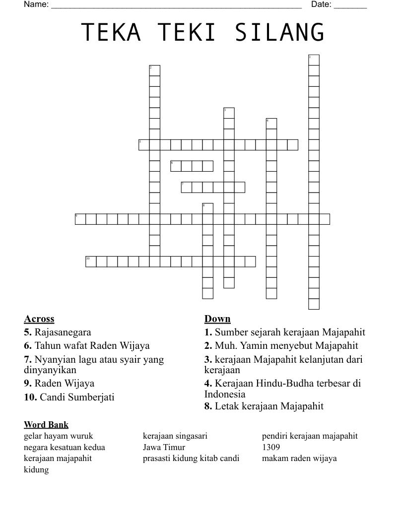 TEKA TEKI SILANG  Crossword
