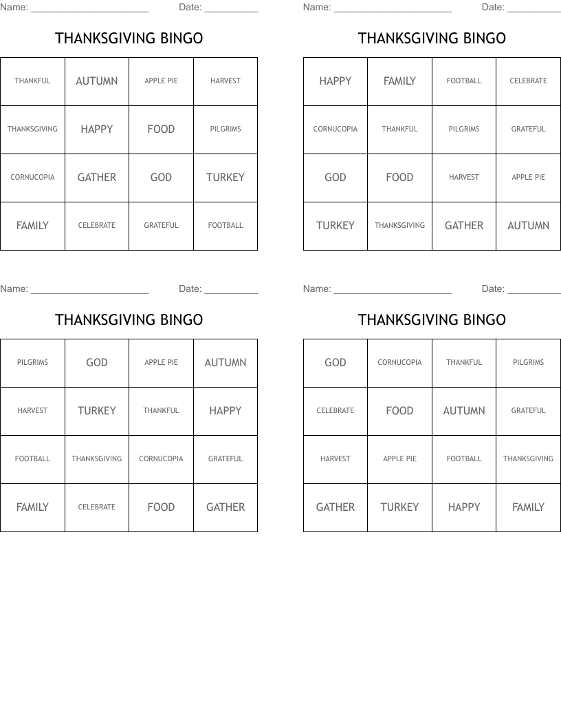 THANKSGIVING BINGO
