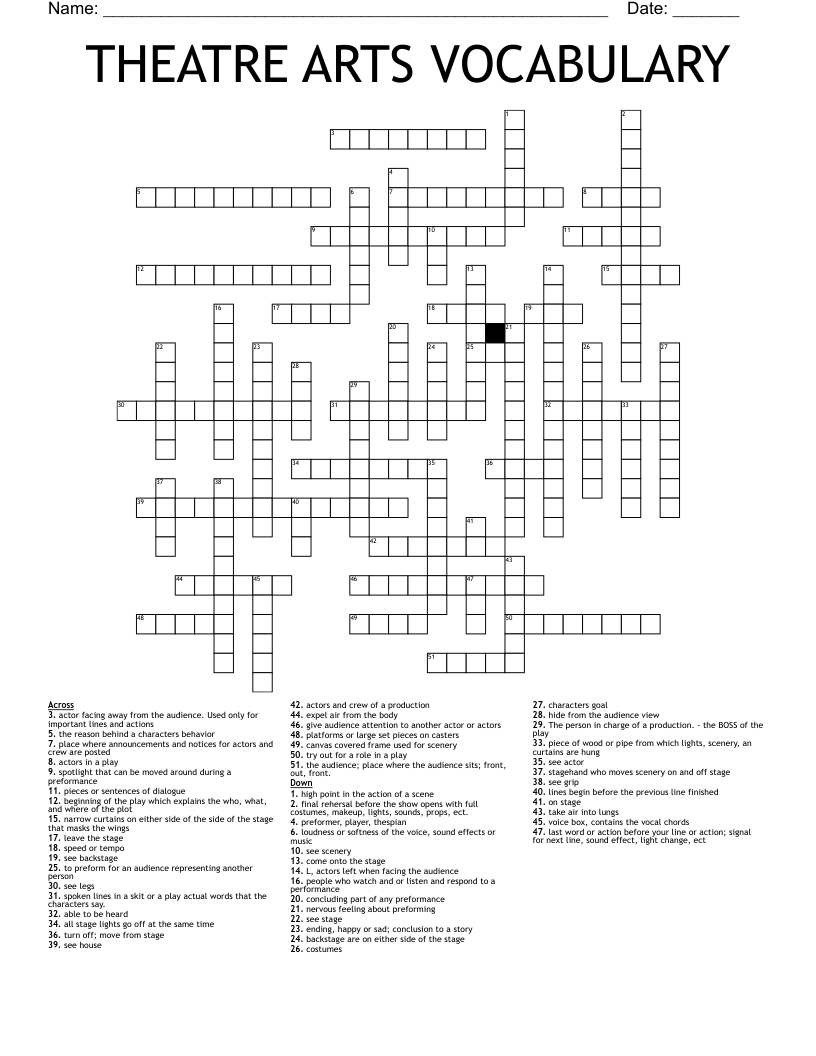 THEATRE ARTS VOCABULARY Crossword