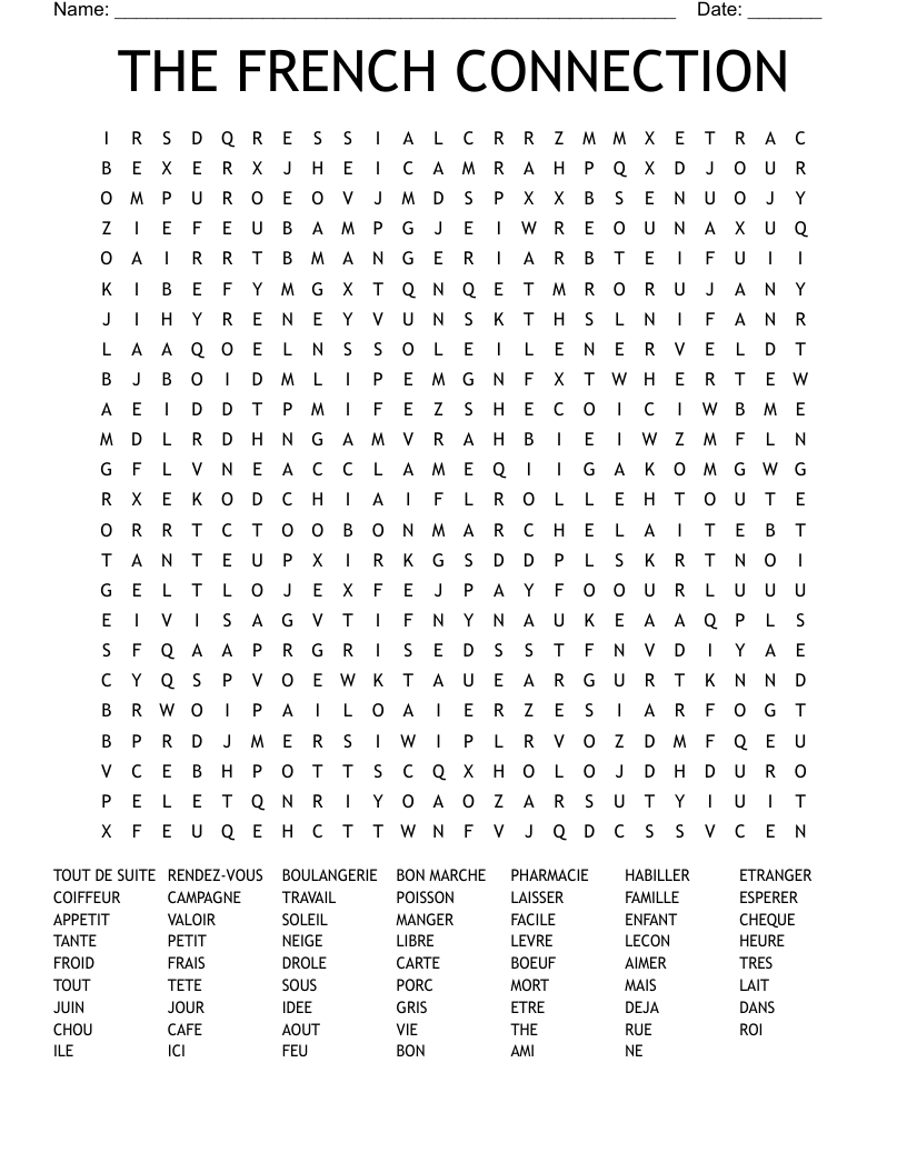 THE FRENCH CONNECTION Word Search