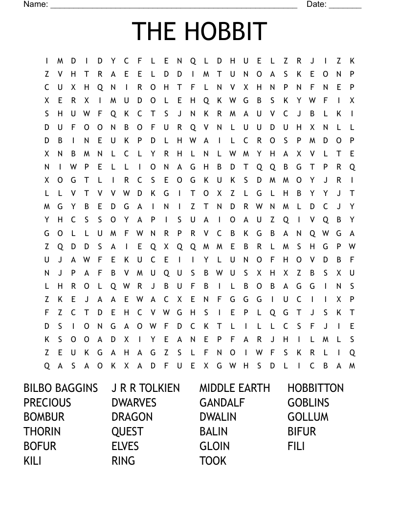 THE HOBBIT Word Search