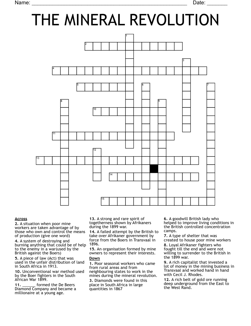 THE MINERAL REVOLUTION Crossword
