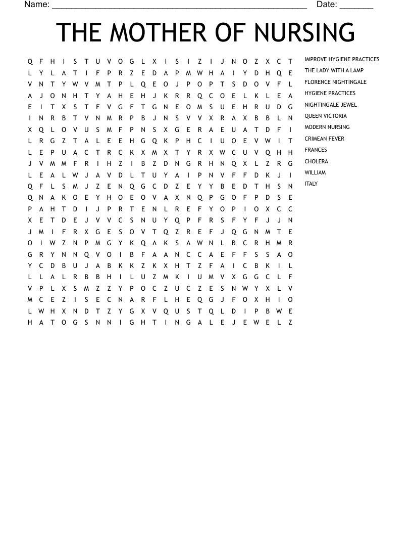 THE MOTHER OF NURSING Word Search