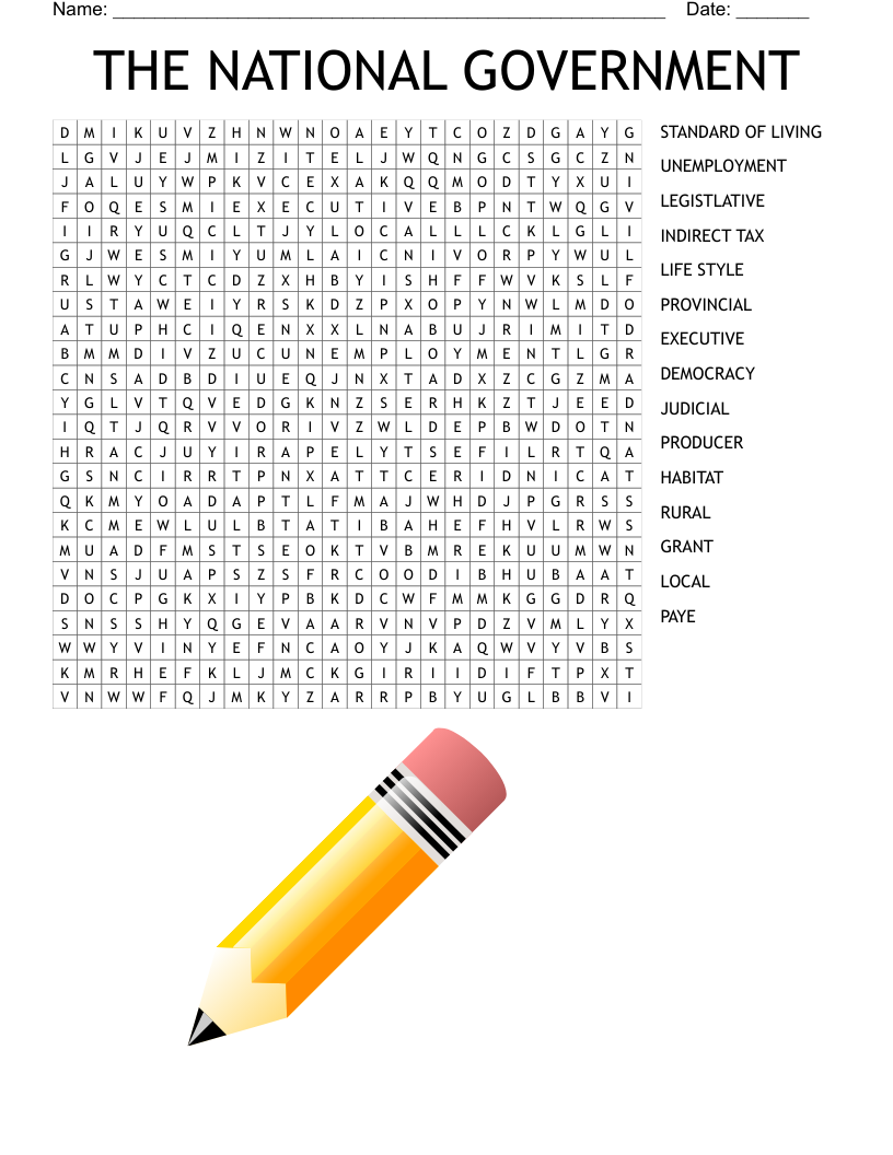 THE NATIONAL GOVERNMENT Word Search