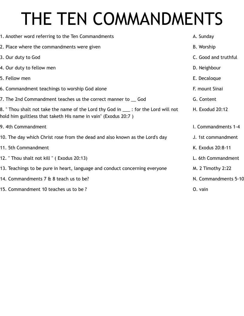 THE  TEN COMMANDMENTS Worksheet