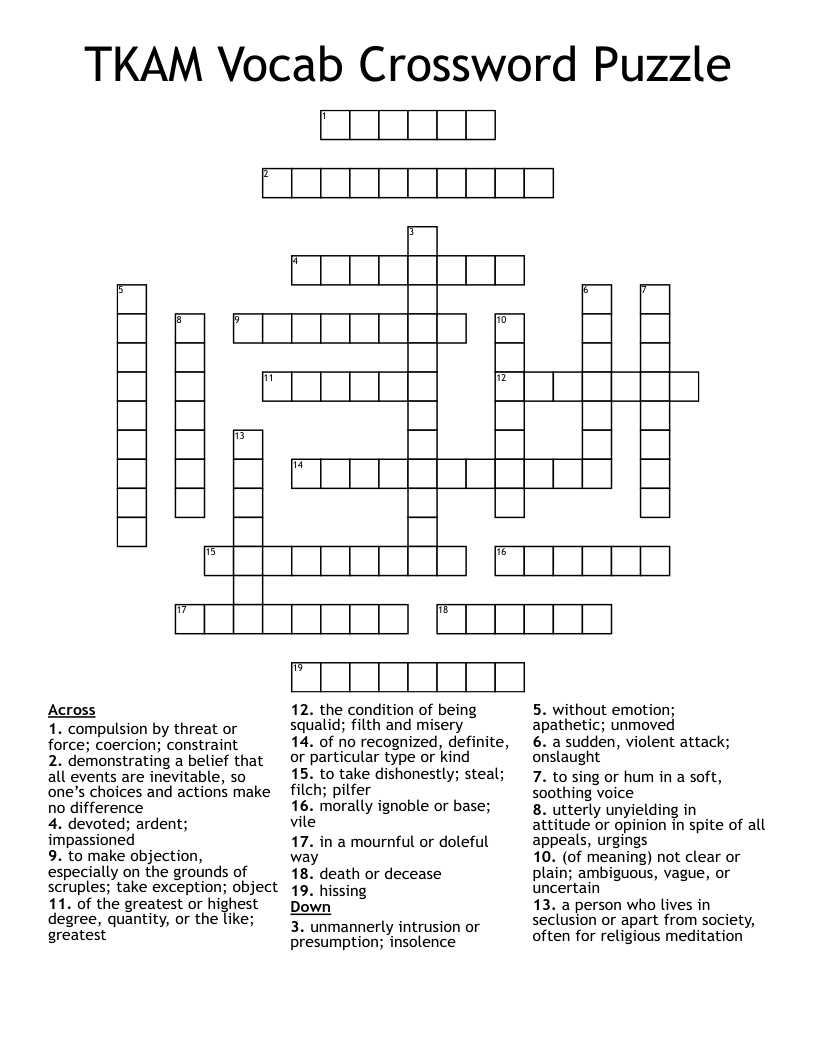TKAM Vocab Crossword Puzzle