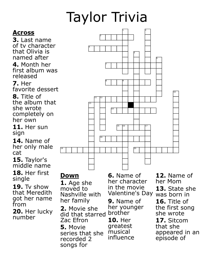 Taylor Trivia Crossword