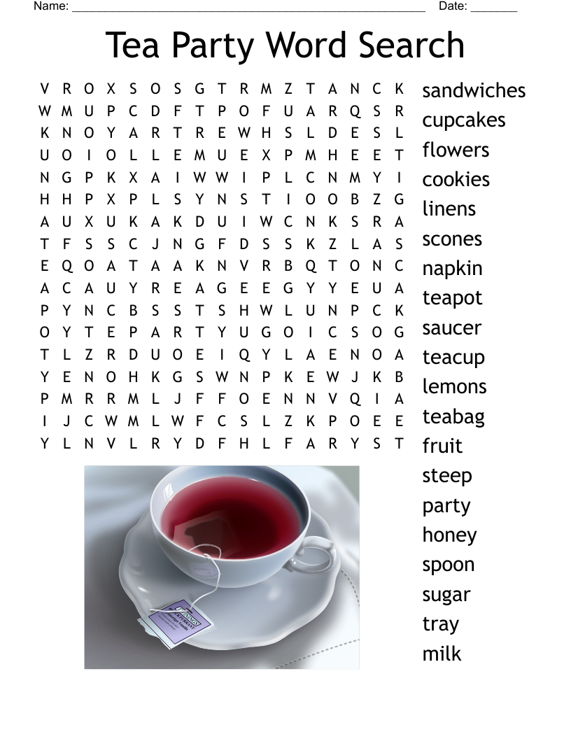 Tea Party Word Search