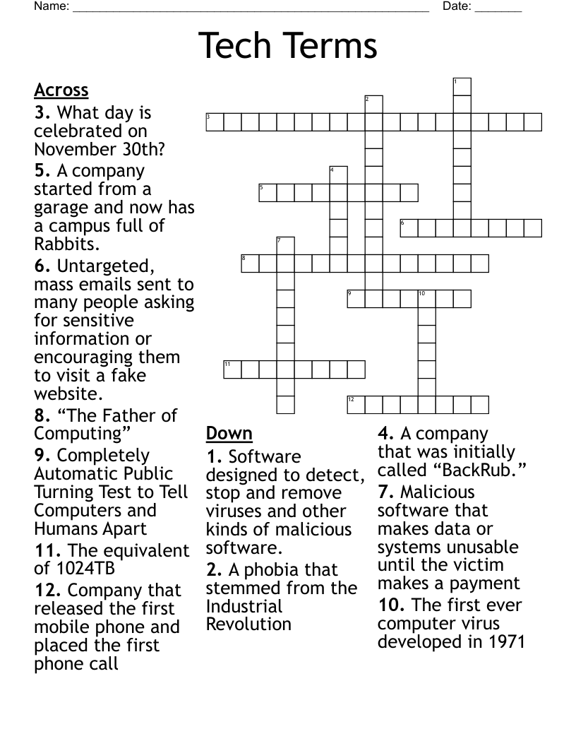 Tech Terms Crossword