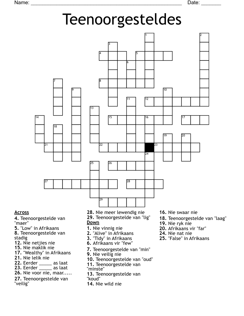 Teenoorgesteldes Crossword