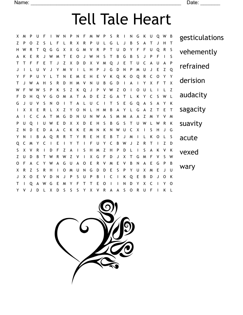 Tell Tale Heart Word Search