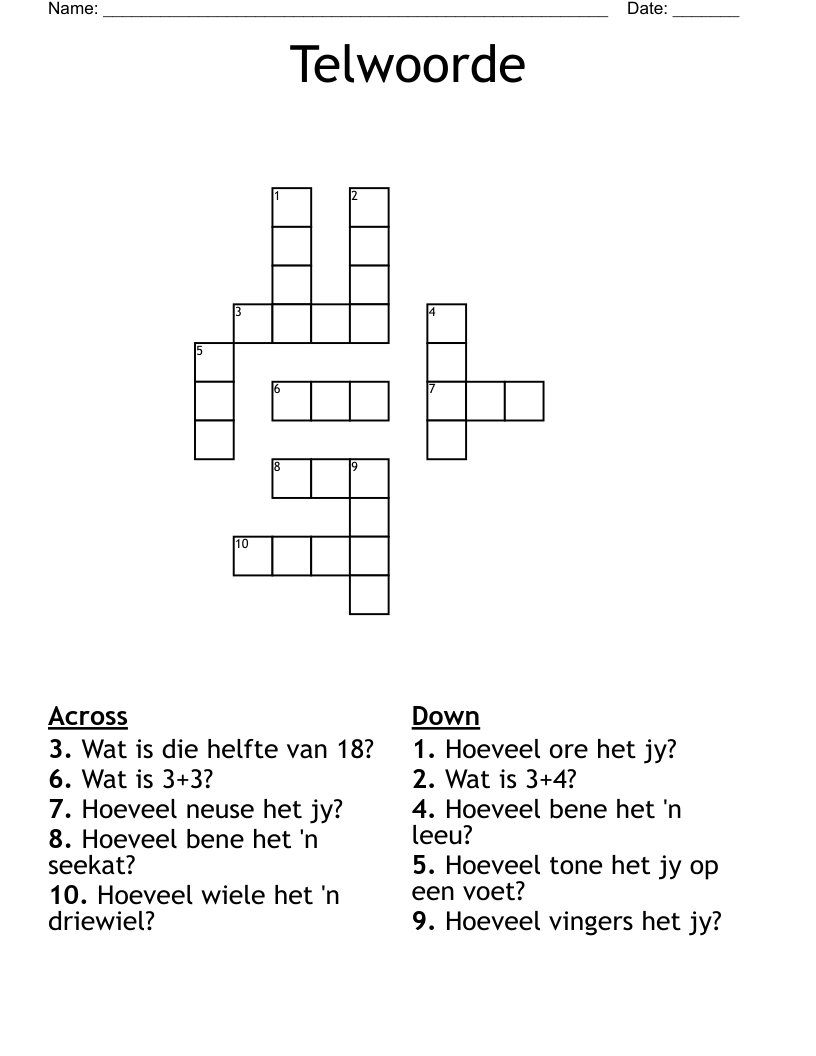 Telwoorde Crossword