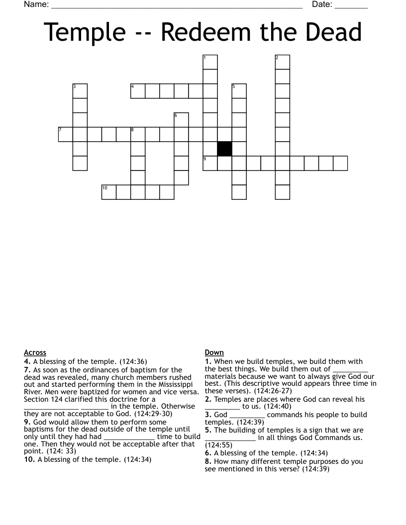 Temple -- Redeem the Dead Crossword