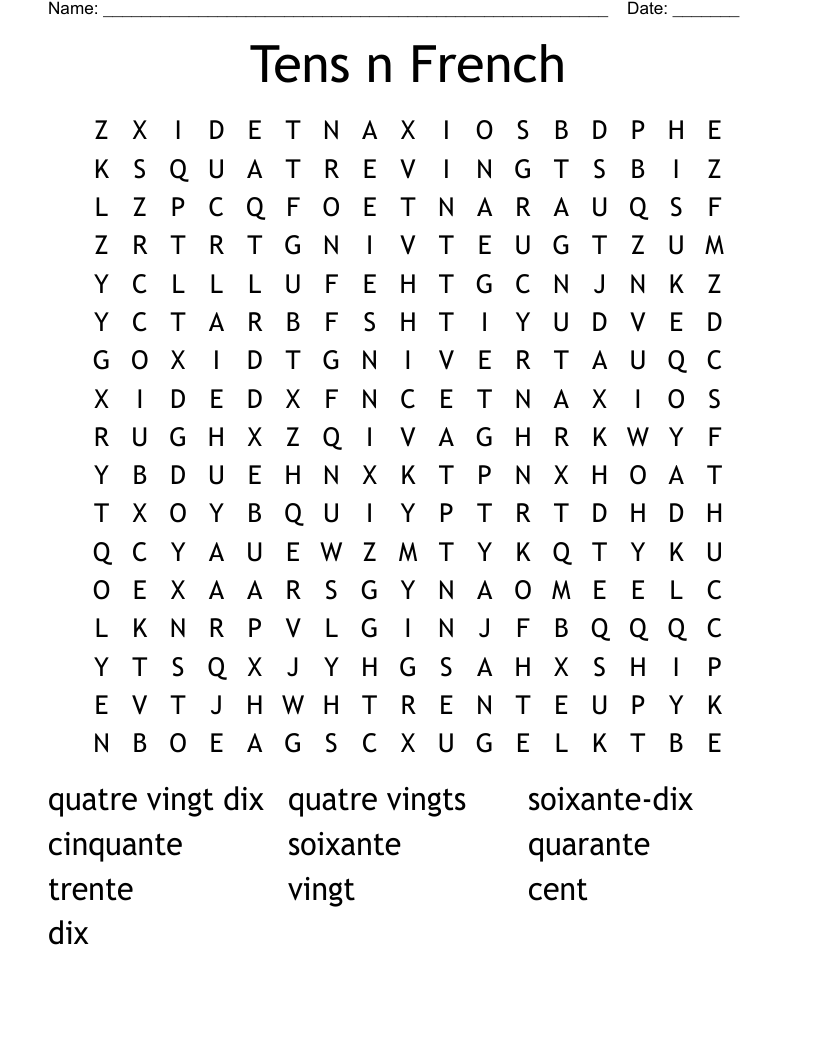 Tens n French Word Search