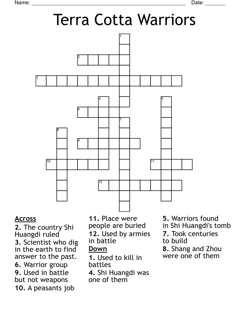 Terra Cotta Warriors Crossword