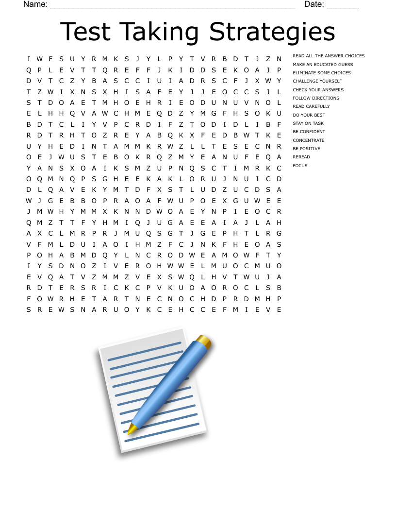 Test Taking Strategies Word Search