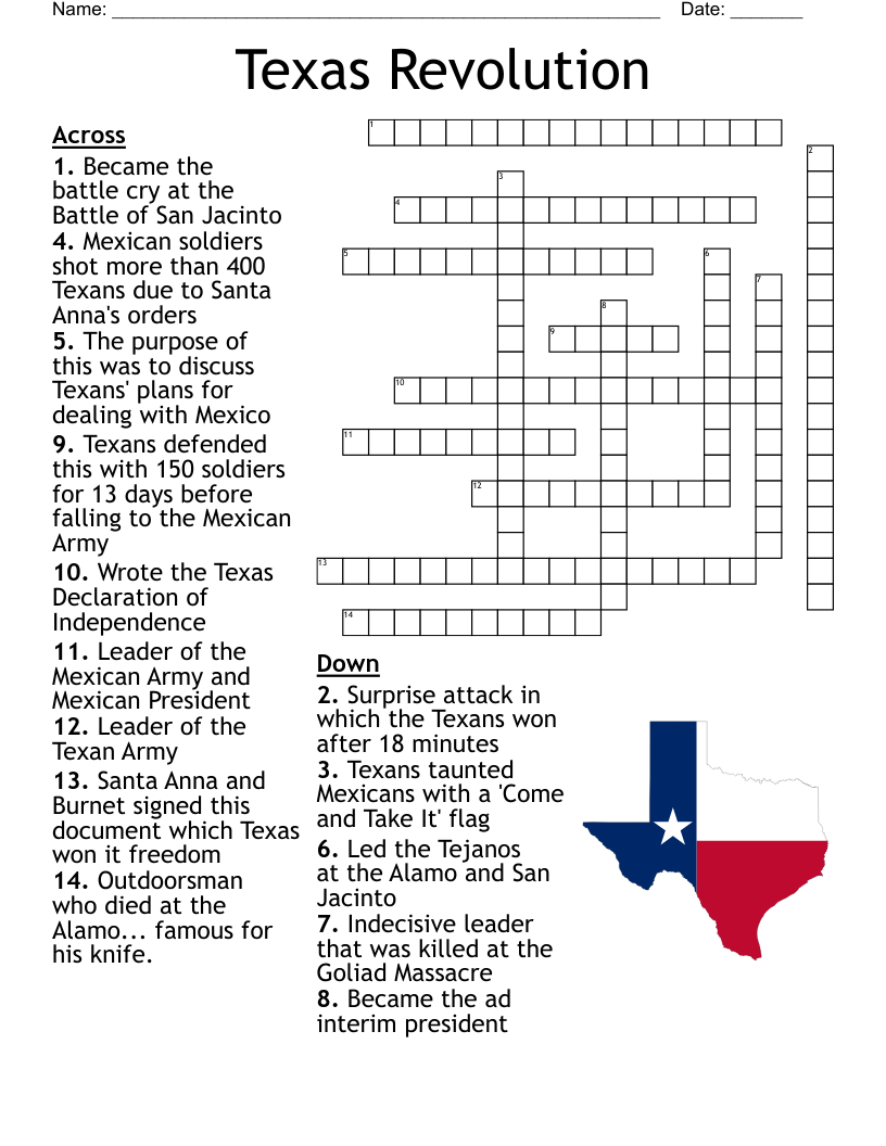Texas Revolution Crossword