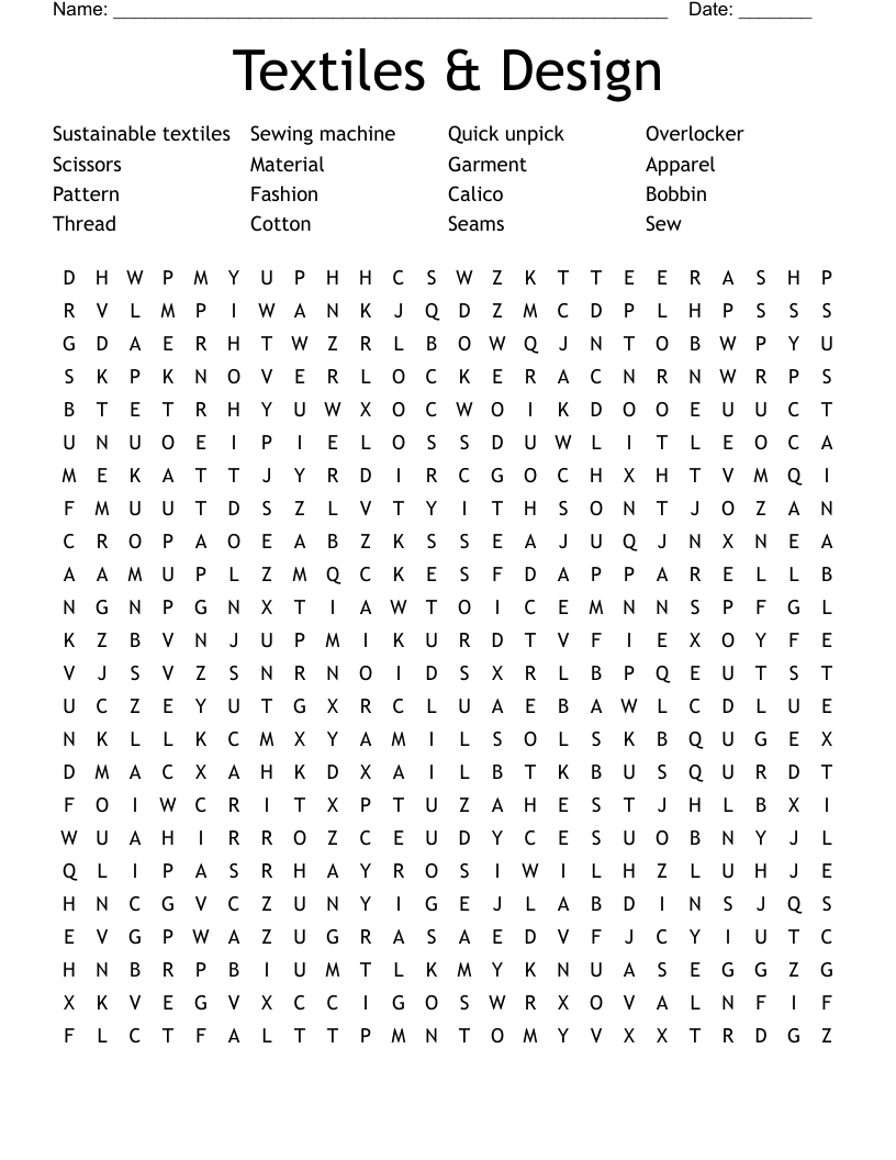 Textiles & Design Word Search